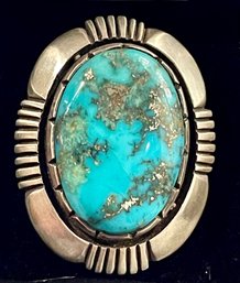 Calvin Martinez Navajo Sterling Silver & Turquoise Men's Ring Size 11.5 - Total Weight 23.5 Grams