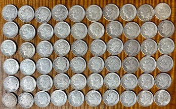 (60) Roosevelt Silver Dime Coins 90 Percent Silver - Total Weight 149.3 Grams - Up To 1964