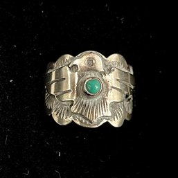 Tony Aguilar Sr. Kewa Thunderbird Sterling Silver & Turquoise Ring Size 7.5 - Total Weight 5 Grams