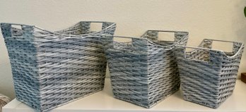 Set Of 3 Stacking Faux Wicker Baskets