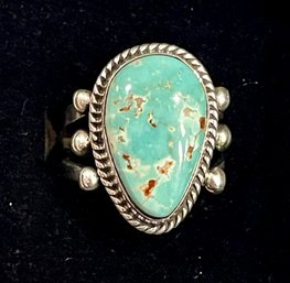 Tom Yazzie Navajo Sterling Silver And Turquoise Ring Size 7.5 - Total Weight 7.5 Grams