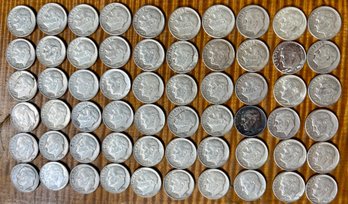 (60) Roosevelt Silver Dime Coins 90 Percent Silver - Total Weight 149.3 Grams - Up To 1964