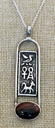 Sterling Silver & Mahogany Obsidian Egypt Motif Pendant With 20' Sterling Necklace - Total Weight 22.5 Grams