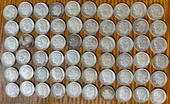 (60) Roosevelt Silver Dime Coins 90 Percent Silver - Total Weight 149  Grams -  Years Up To 1964