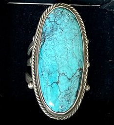 Navajo Sterling Silver And Blue Moon Turquoise Ring - Size 8.5 - Total Weight 12.2 Grams