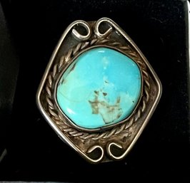 Vintage Old Pawn Navajo Sterling Silver And Turquoise Ring Size -5.25 - Total Weight 8.1 Grams