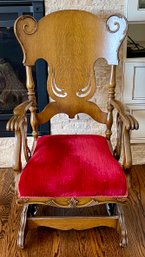 Antique Victorian Early 1900's A H Schram Coil Spring Solid Oak Rocking Chair With Original Castors