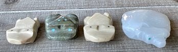4 Zuni Carved Stone Fetish Animals (1) Marjorie Nieto Toad With Turquoise Eyes