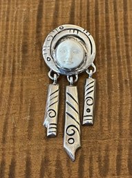 Sterling Silver Repousse & Mammoth Ivory Carved Face Pin - Handmade - Total Weight 9.5 Grams