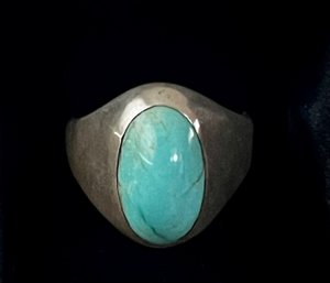 Vintage Navajo Sterling Silver And Turquoise Ring - Size 12.5 - Total Weight 14.6 Grams