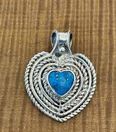 Sterling Silver & Lapis Heart Pendant Handmade - Total Weight 11.9 Grams