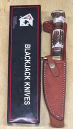 Blackjack Knives BJ-055 Fixed Blade Knife With Leather Sheathe And Original Box