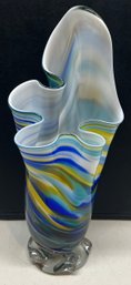 Vintage Murano Hand Blown Art Glass Multicolor 12.75 Inch Vase