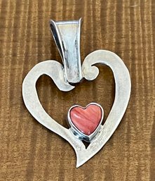 Sterling Silver And Spiny Coral Heart Pendant - Handmade - Total Weight - 6.7 Grams