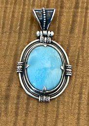 Sterling Silver & Larimar Oval Handmade Pendant - Total Weight - 10.7 Grams