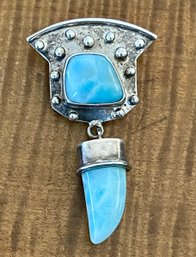 Sterling Silver & Larimar Pendant With Larimar Horn - Handmade - Total Weight - 9.6