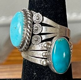 Vintage Navajo Sterling Silver & Turquoise Rings - Size 8.5 - Total Weight - 7.8 Grams