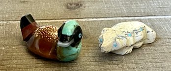 Boone Zuni Carved Animal Fetish With Turquoise & Shell Back Duck Fetish Turquoise Onyx & Pipestone
