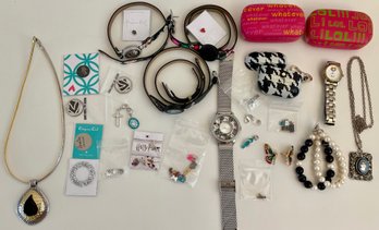 Origami Owl Watch, Fossil Watch, 3 Origami Owl Charm Bracelets, Kate Spade Ear Bud Case, Lia Sophia Necklace