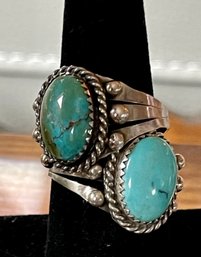 2 Vintage Navajo Sterling Silver & Blue & Green Turquoise Rings - Size 10.5 - Total Weight 8.6 Grams