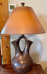 Vintage Mexican Wedding Vase Pottery Lamp With Shade