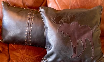 (2) Faux Leather Croscill Pillows - Moose And Nail Head