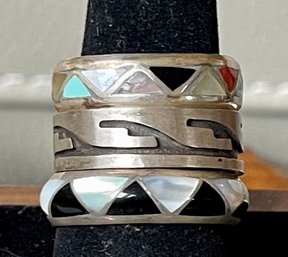 3 Vintage Turquoise - Coral - MOP - Black Onyx Inlay Rings - 1 Hopi Overlay Ring - Size 11.25 - 11.8 Grams