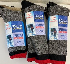 9 Pairs Of Polar Extreme Trekking Boot Socks New In Package - (2) 6-12, (1) 6-10