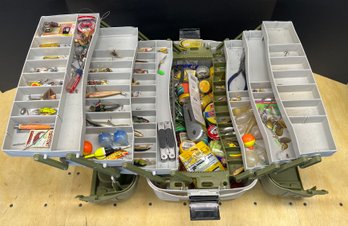 Flambeau Outdoors Plastic Tackle Box With Contents - Vintage Lures, Hooks, Weights, Multitool, Bobbers, Etc.