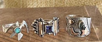 (3) Sterling Silver Rings - Opal - Iolite & Aquamarine - All Size 5.25 - Total Weight 13.6 Grams