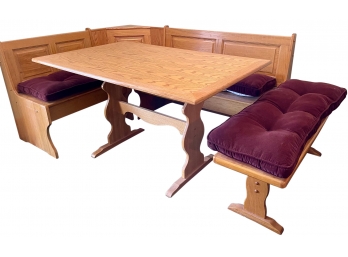 Five Piece Solid Oak Banquet Table And Benches With Storage