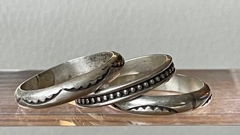3 Vintage Navajo Stamped Sterling Silver Band Rings - Size 11.5 - Total Weight - 11.9 Grams