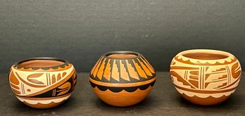 (3) C G Loretto Jemez Acoma 2' Signed Pottery Jars