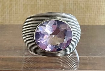 Sterling Silver And Large Faceted Amethyst Stone - Size 8 - Total  Weight 9.2 Grams