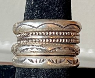 4 Stacking Navajo Stamped Sterling Silver Band Rings - Size 11.5 - Total Weight - 16 Grams