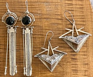 2 Pairs Of Sterling Silver Earrings Dangle And Stamped - Total Weight 31.6 Grams