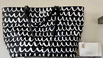 Kate Spade NY Black And White Tote Bag With Card Wallet