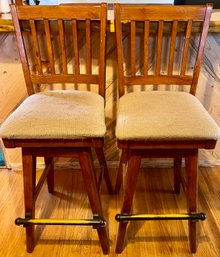 (2) 30' Southwest Solid Wood Bar Stools With Metal Foot Rests (As Is)