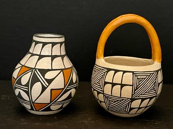 (2) Doris Patricio Acoma Signed Pottery Water Jar And Basket