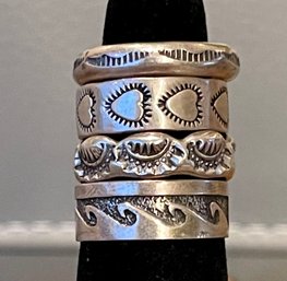 4 Vintage Navajo Sterling Silver Stamped Ring Bands Size 7.5 - 8 - Total Weight 14 Grams