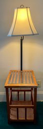 Vintage Wood Glass Top Lamp Side Table With Magazine Rack
