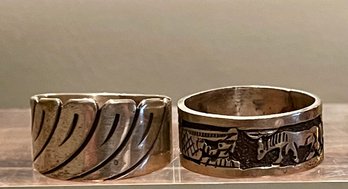 Sally Yazzie Navajo Sterling Silver Ring &  Tom & Sylvia Kee Navajo Overlay Sterling Silver Ring - 11.9 Grams