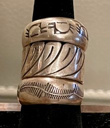 Sally Yazzie Navajo Sterling Silver Ring - 2 Navajo Stamped Sterling Silver Rings - Size 9.75 -  13 Grams