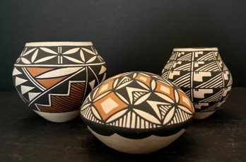 (3) Acoma NM Pottery Pots - T. Garcia And Mansfield Seedpot