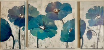 3 Piece Canvas Art Floral Print Blues Greens