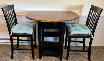 2 Tone Wood Drop Leaf Pub Table With 2 Chairs