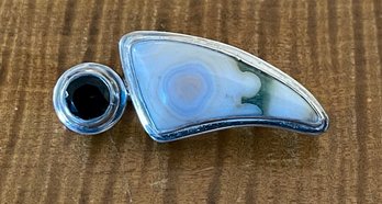 Sterling Silver - Sea Jasper & Smoky Quartz Pin - Handmade - Total Weight - 18.5 Grams