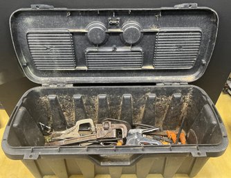 Large Contico Hard Plastic Tool Box With Assorted Tools - Clamps, Pipe Wrench, Mallet, And More