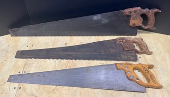 (3) Vintage Wood Handle Saws - H. Dission & Sons And Vermont American