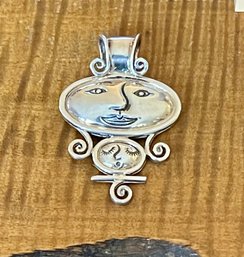 Sterling Silver Repousse Moon Face Pendant - Handmade - Total Weight 13.5 Grams